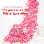 1pc 5.6ft Artificial Sakura Flowers Vine Wedding Garden Rose Arch Home Party Decoration Spring Bridal Fake Silk Scrapbook Plants