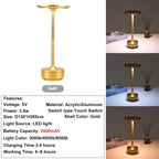GGbingo Rechargeable Wireless Table Lamp LED Touch Sensor Desktop Night Light Reading Lamp for Hotel Bar Bedroom Decor Light