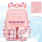 Protecting The Spine Ergonomics Elementary School Students Girls Checkered Backpack Large Capacity Lightweight Waterproof
