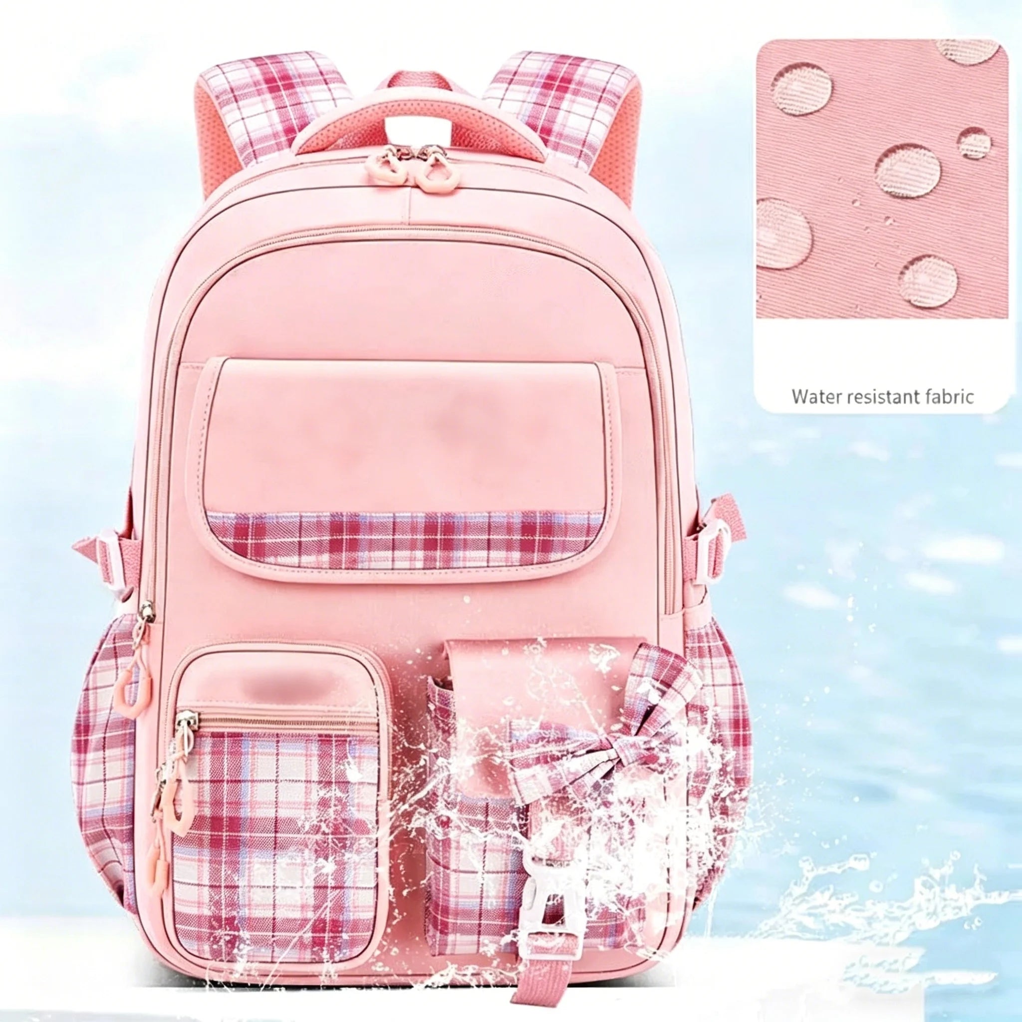 Protecting The Spine Ergonomics Elementary School Students Girls Checkered Backpack Large Capacity Lightweight Waterproof