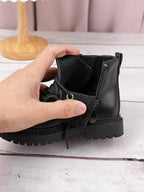 Autumn and Winter Children's Shoes Waterproof PU Leather Children's Boots Fashion Toddler Lace-up Zip High Boots Boys Girls