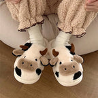 Cow Pattern Plush Slippers Cozy Winter House Shoes for Adults