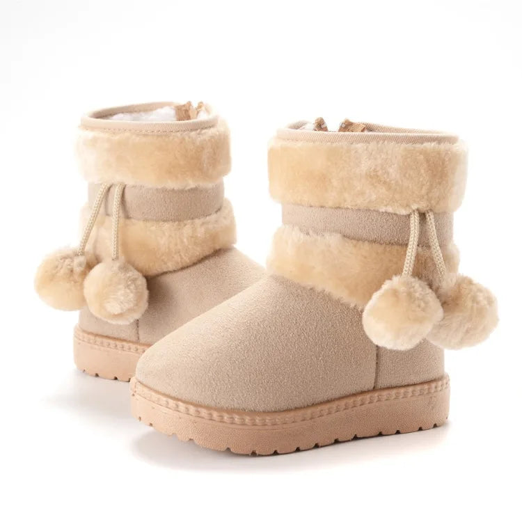 New Girls Snow Boots Winter Comfortable Thick Warm Kids Boots Lobbing Ball Thick Children Autumn Cute Boys Boots Princess Shoes