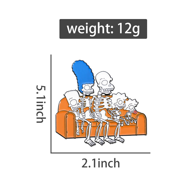Animated Sitcom Punk Skull Brooch Enamel Pins Funny Cartoon Metal Brooches Backpack Lapel Badges Accessories Gift for Friends