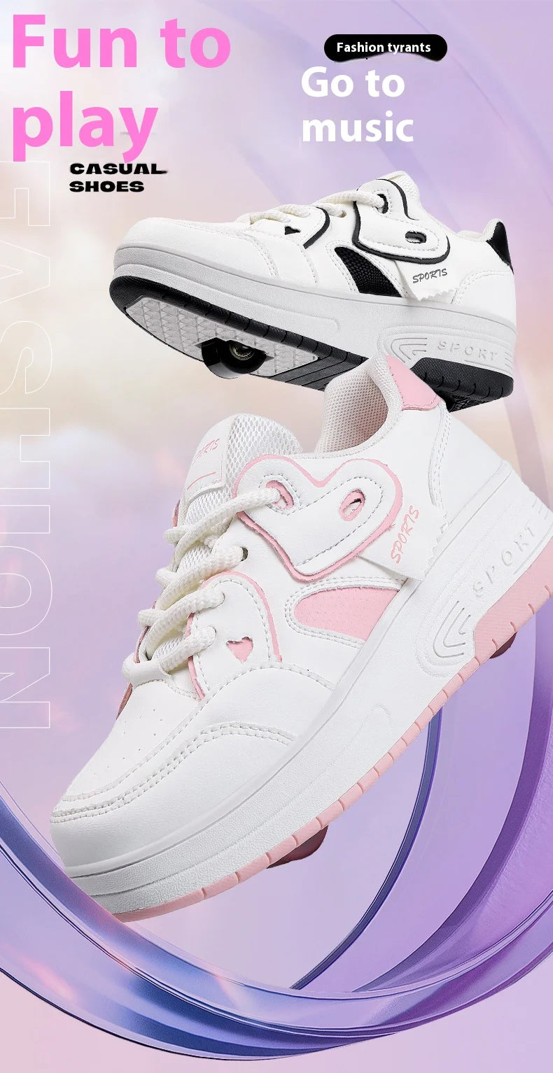 Girls Retractable Roller Shoes Breathable Walking Sneakers