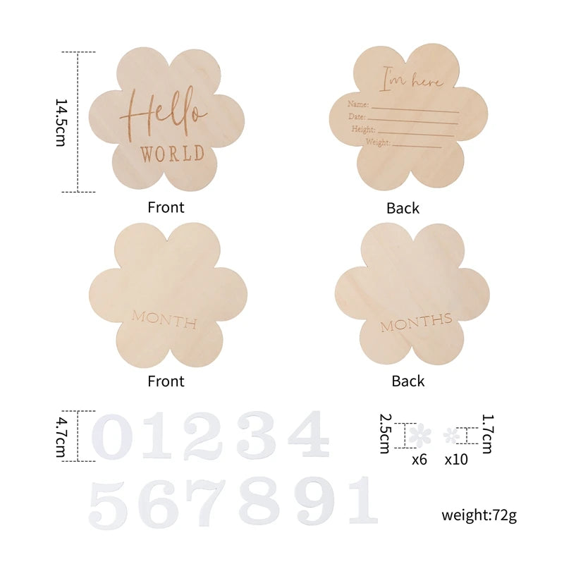 Wooden Baby Flower Shape Milestone Card Monthly Memorial Card Newborn Birthday Photography Accessories For Baby Birth Gift