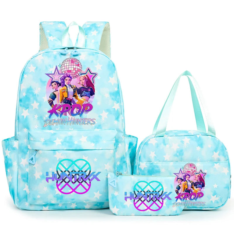 3Pcs/Set KPop Demon Hunter School Bags Girls Teens Rumi Mira Zoey Youth School Backpack Travel School Students Laptop Backpack