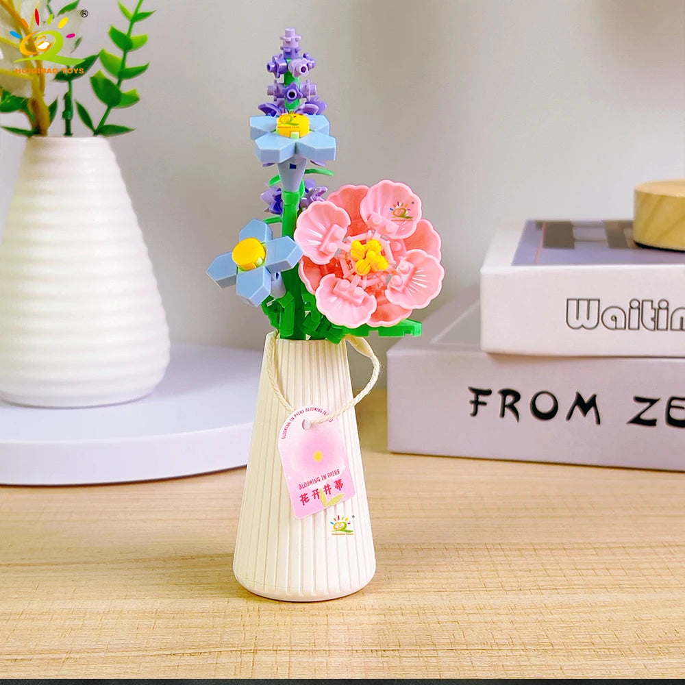 HUIQIBAO MOC Flower with pot Micro Building Block Sunflower Mini Model Bricks set Flowers Toys for Adults home Desk Decoration