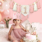 Boho 1st Birthday High Chair Banner Pink Party Decoration For Girl Baby Shower Wall Hangings Decorative For Kids Bedroom