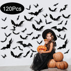 Halloween Bats Decorations,3D Pvc Bat on The Wall,Black Bats Wall Stickers,Halloween Scary Props