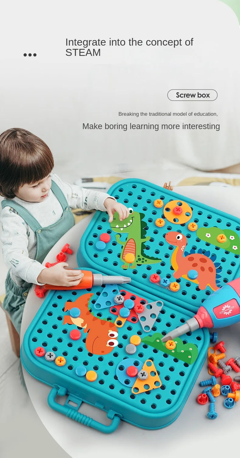 211PCS Pretend Repair Toolbox DIY Assembling Power Screwdriver Toy Kit Creative Games Educational Montessori Toys