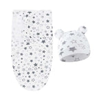 Baby Blanket Hat Set Cartoon Printed Cotton Newborn Swaddle Adjustable Infant Blankets Wraps Applicable All Seasons 0-6 Months