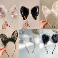 Plush Lace Cat Ears Bell Headband for Women Korean Style Elegant Fashion Girl Hair Band Party Cosplay