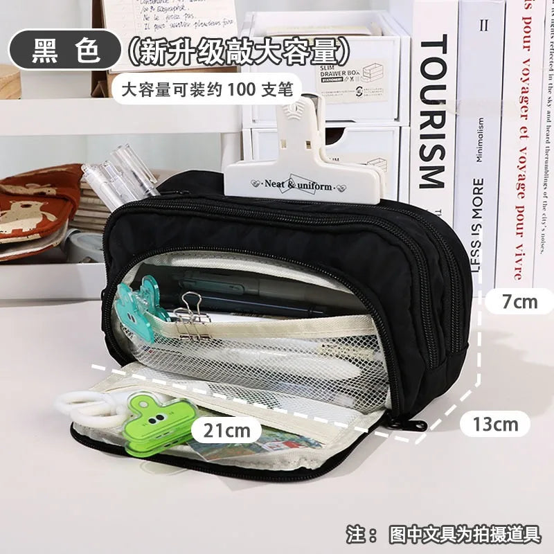 Large Capacity Simple and Versatile Japanese Pencil Case Stationery Box for Female Primary School Students, Junior High School S