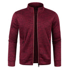 Autumn and Winter Men's New Long Zipper Color Block Sweater Sleeves Thin Plush Sweater Jacket Casual Slim Fit Comfortable Coat