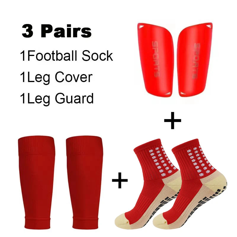 3 Pairs Set Men Grip Soccer Socks and Knee Pads Calf Sleeves Adult Youth Non Slip Leg Shin Guards for Basketball Football Sports