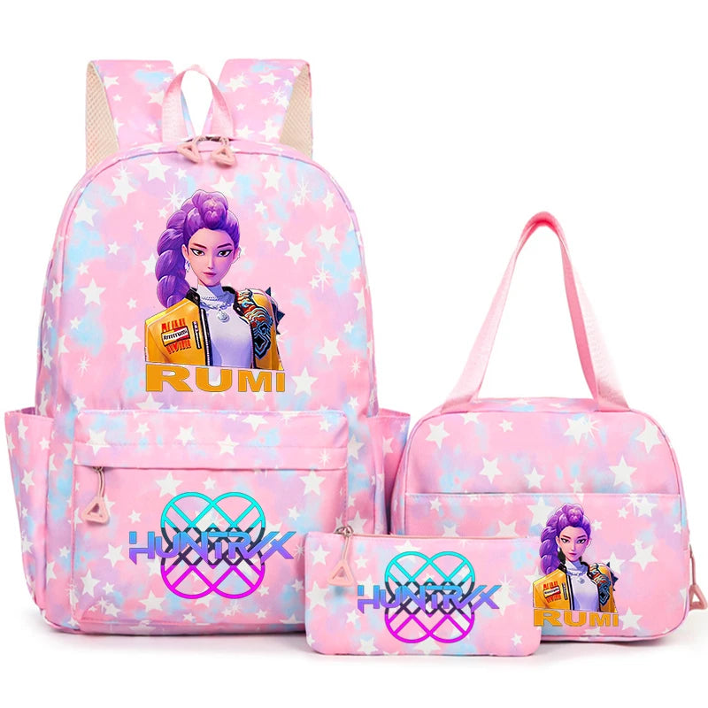 3Pcs/Set KPop Demon Hunter School Bags Girls Teens Rumi Mira Zoey Youth School Backpack Travel School Students Laptop Backpack