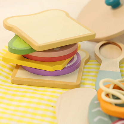 Wooden Kids Kitchen Toys Pretend Play Cookware Pot Pan Educational Set