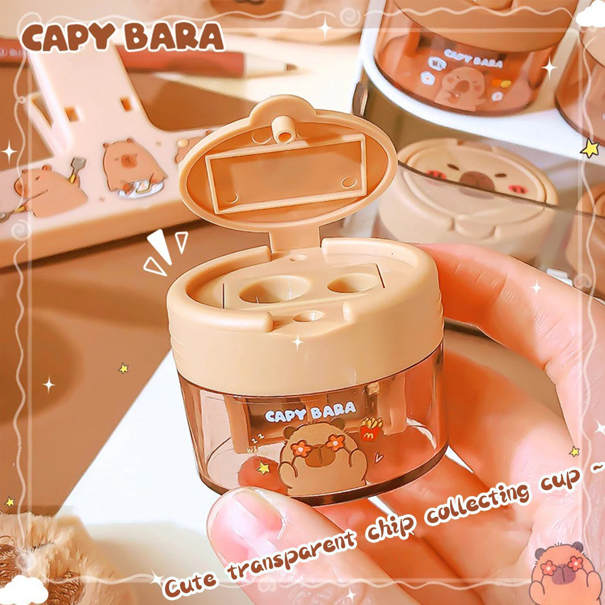 Cute Capybara Cartoon Flip-Top Dual Hole Sharpener for Kids Mini Portable Compact Pencil Sharpener School Supplies Learning Tool