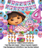 Cartoon-Dora-The-Explorer Theme Kids Birthday Party Digital Balloon Banner Background Cake Topper Decoration Supplies Baby Gifts
