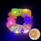 10pcs LED Scrunchies Light Up Organza Hair Scrunchy Elastic Hair Ties for Women Girl Glow in The Dark Party Supplies Neon Outfit