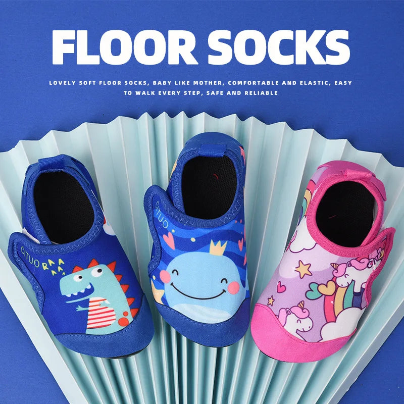 2024 New Children Beach Shoes Water Socks Boys And Girls Home Shoes Baby Indoor Socks Cartoon Unicorn Kids Slippers