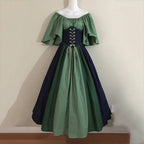 Halloween Costumes for Women Medieval Retro Contrasting Color Slim Swing Dress One-word Shoulder Dress Love Live Cosplay