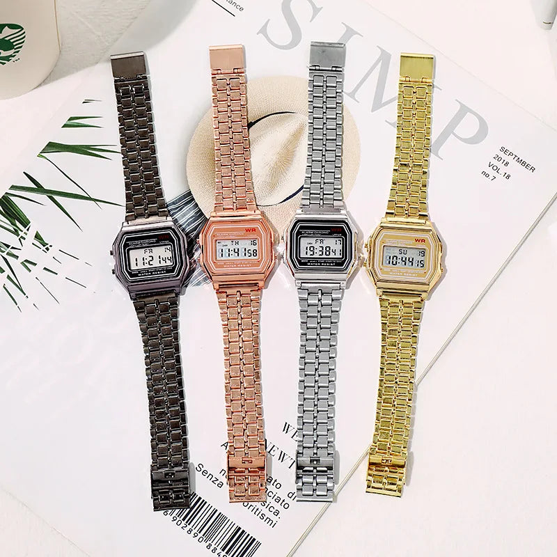 Rose Gold Digital Sports Watch – Retro Electronic Wristwatch
