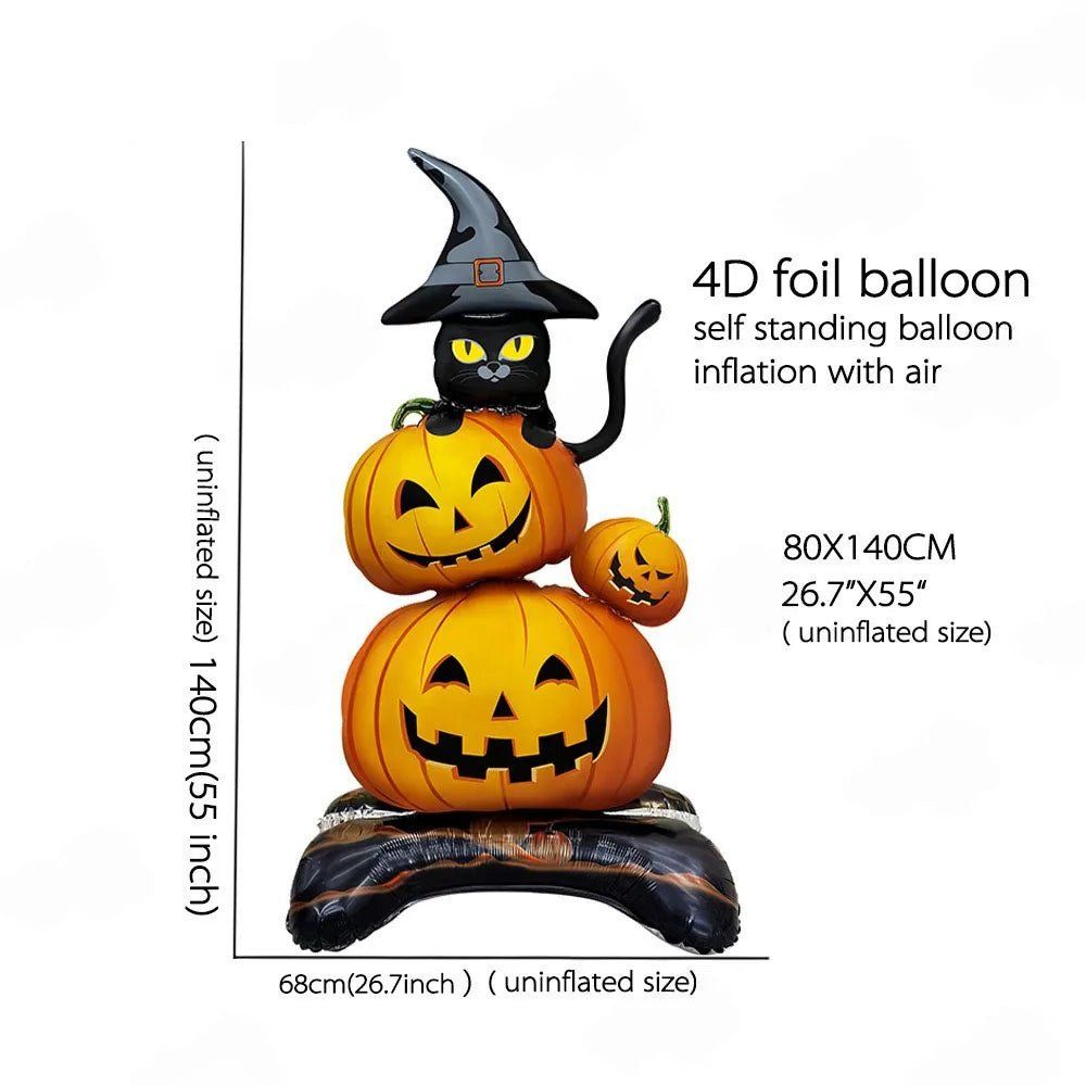2026 Large Halloween Aluminum Film Balloons Bat Pumpkin Ghost Monster Inflatable Seated Standing Halloween Balloon Party Supplie