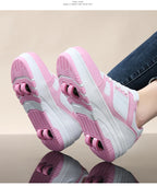 Four wheel roller shoes Boys girls walking shoes Casual outdoor sports slide and shrink school students pulleys shoes sneakers