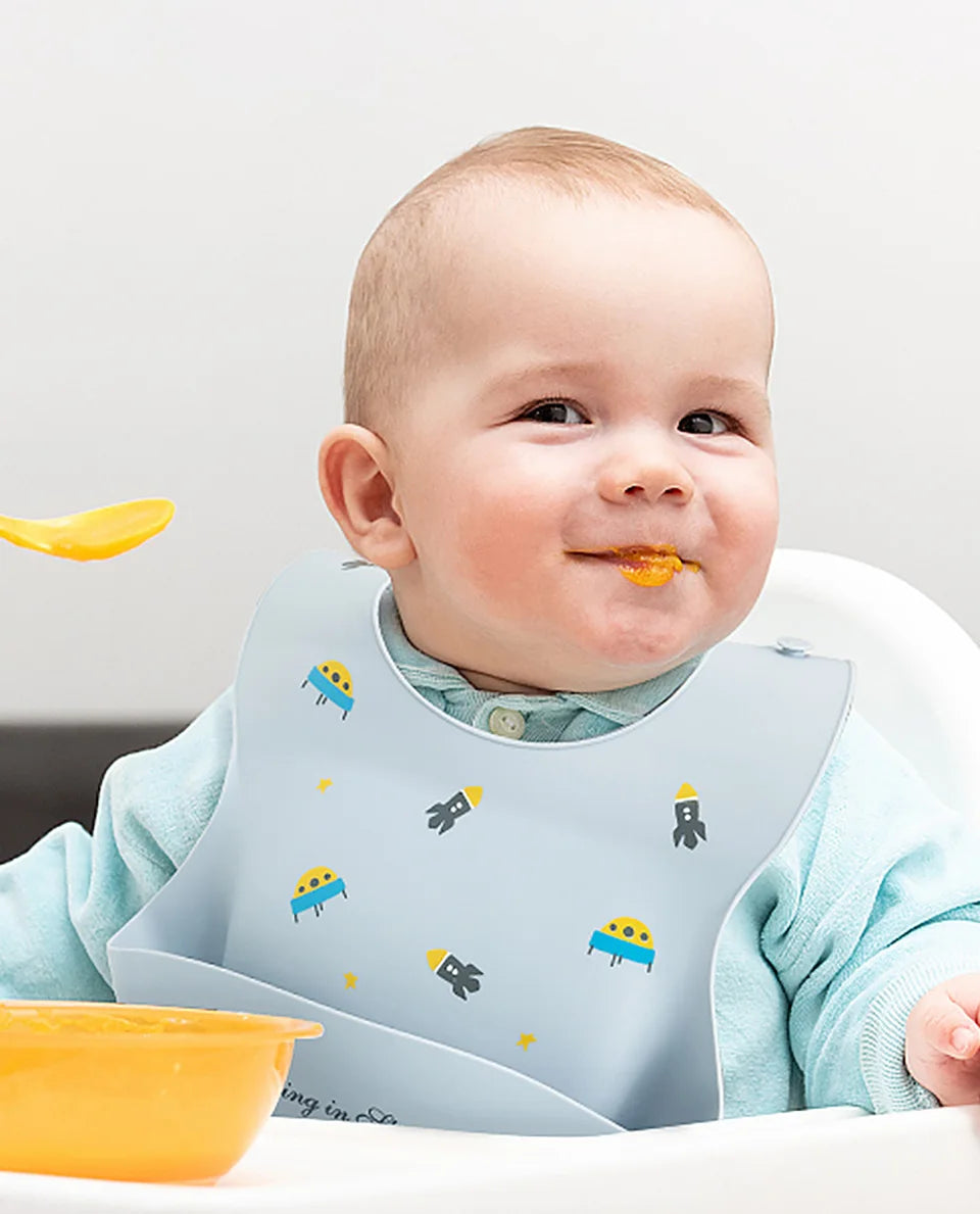 Waterproof Bibs For Kids Feeding Baby Eating Stuff Soft Silicone Babeast Cartoon Printed Adjustable Baby Tasting Feeding Bibs