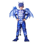 The Frost Blue Dragon Knight Jumpsuit for Kids, Halloween Carnival Theme Party Costume with Wing Tail Mask