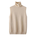 Women 100% Merino Wool Sleeveless Pullovers Turtleneck Sweater Waistcoat Wool Knitwear Spring Autumn Winter Fashion Vest Tops