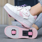 Girls Retractable Roller Shoes Breathable Walking Sneakers