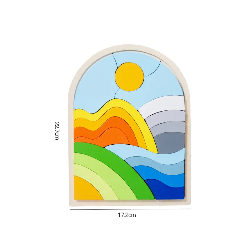 Wooden Rainbow Blocks Puzzle Educational Shape & Color Toy for Kids