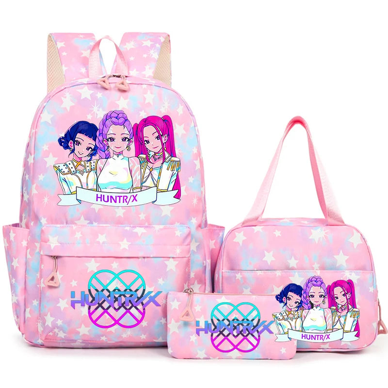 3Pcs/Set KPop Demon Hunter School Bags Girls Teens Rumi Mira Zoey Youth School Backpack Travel School Students Laptop Backpack