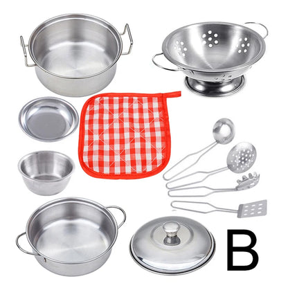 Stainless Steel Kids Kitchen Cookware Set – Pretend Play Cooking Toy