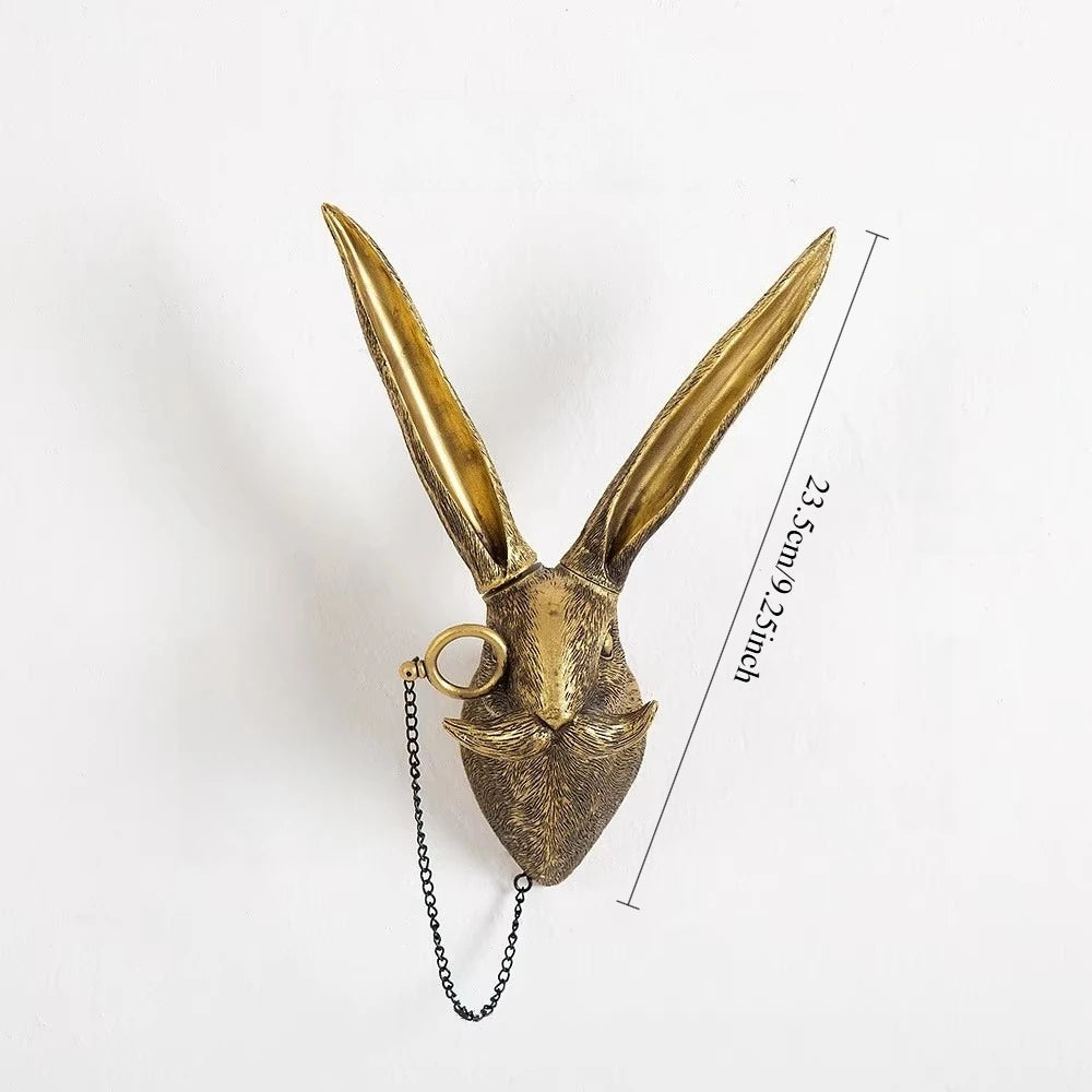 Antique Bronze Resin Animal Pendant Golden Deer Head Wall Storage Hook Up Background Wall Accessories Decorative Figurines