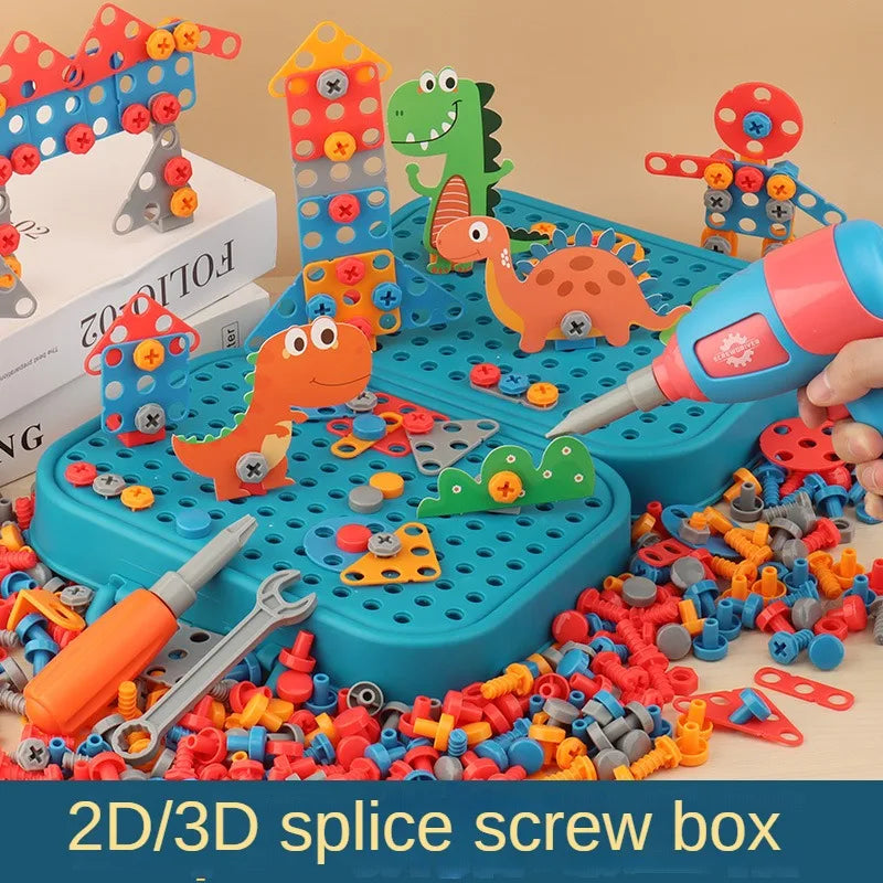 211PCS Pretend Repair Toolbox DIY Assembling Power Screwdriver Toy Kit Creative Games Educational Montessori Toys