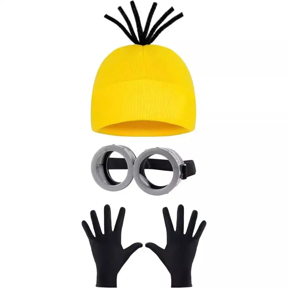 Cartoon Cosplay Fantasy Costume Disguise for Adult Kids Yellow Beanie Stretchy Gloves Steampunk Goggles Halloween Party Costume