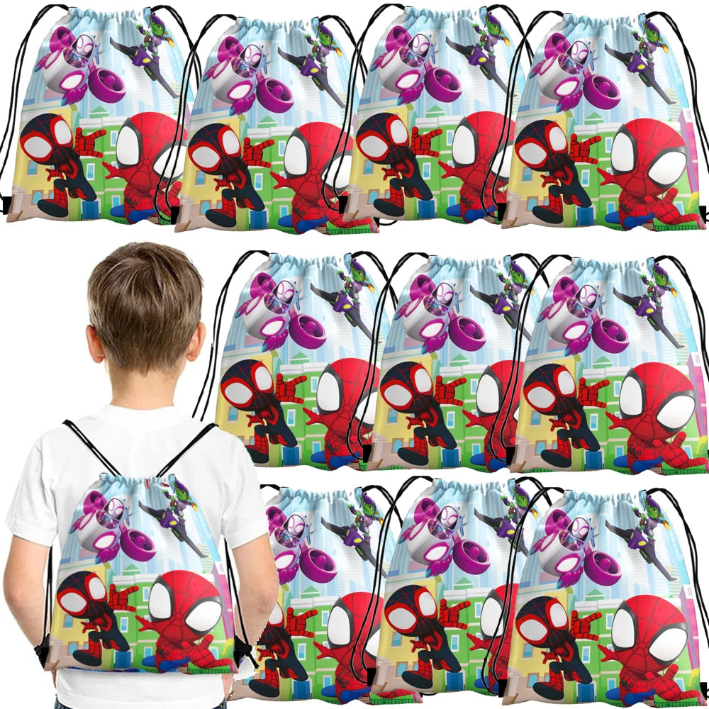 1/4/12Pc Cute Spider Nonwoven Loot Bag Drawstring Pockets Birthday Gift Bags for His Amazing Friends Party Supplies Spider Gifts