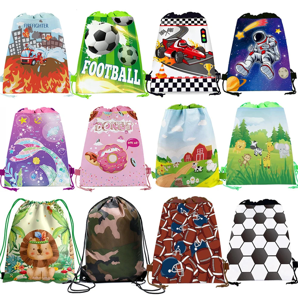 1pc Non Woven Drawstring Bag Birthday Party Gift Bag for Boys Girls Shoulder Storage Bag Multiple Themed Parties to Choose from