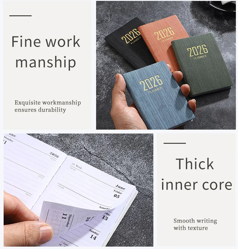 A7 specification 2026 English planner book, mini portable pocket daily schedule book, 64 sheets 128 page thin weekly calendar