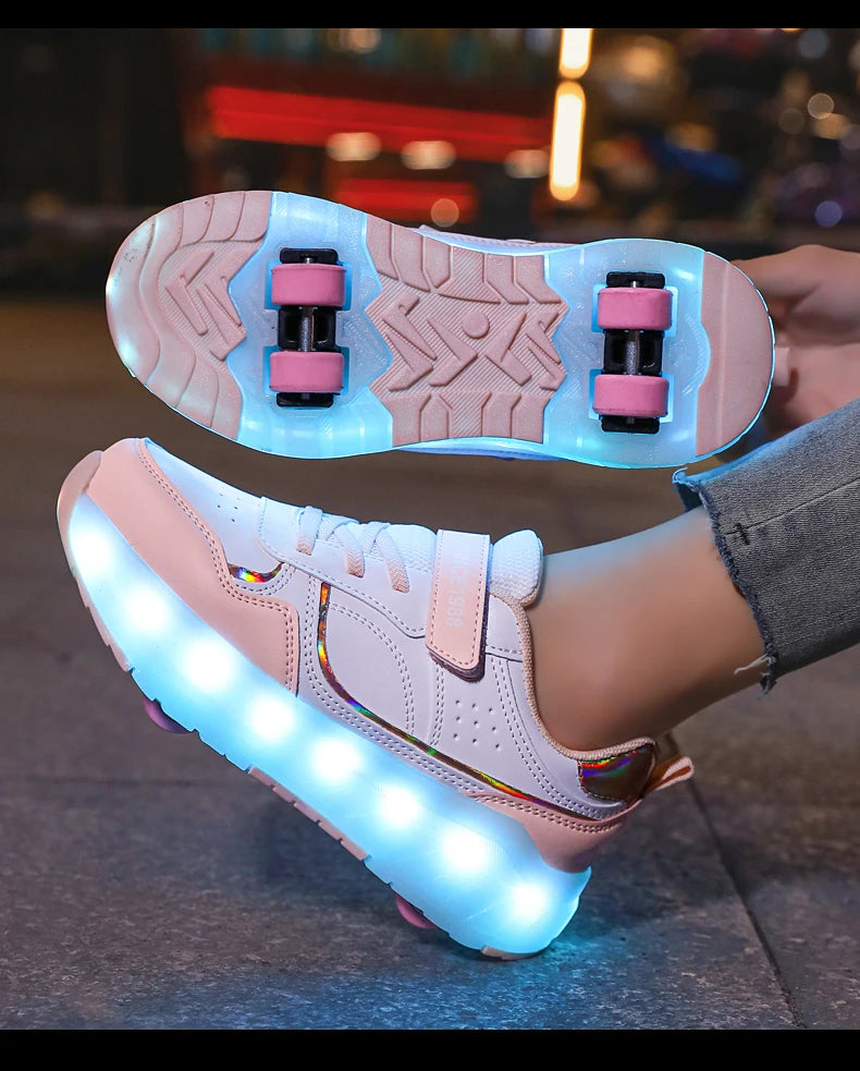 Light Up Roller Shoes Kids LED Sneakers USB Charge Sport Shoes