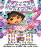 Cartoon-Dora-The-Explorer Theme Kids Birthday Party Digital Balloon Banner Background Cake Topper Decoration Supplies Baby Gifts