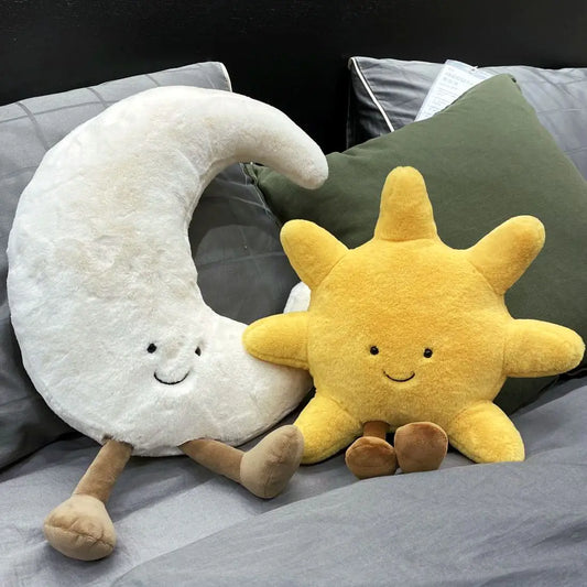 Smile Face Sun & Moon Plush Toy – Cute Cartoon Weather Pillow