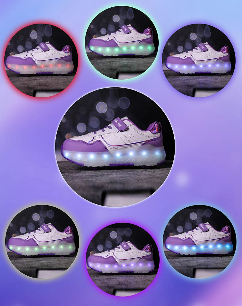 Light Up Roller Shoes Kids LED Sneakers USB Charge Sport Shoes