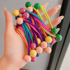 Candy Color Ball Hair Ties for Girls Cute Princess Long Elastic Hair Rope Colorful Beaded Ponytail Holders Kids Baby Hair Bands