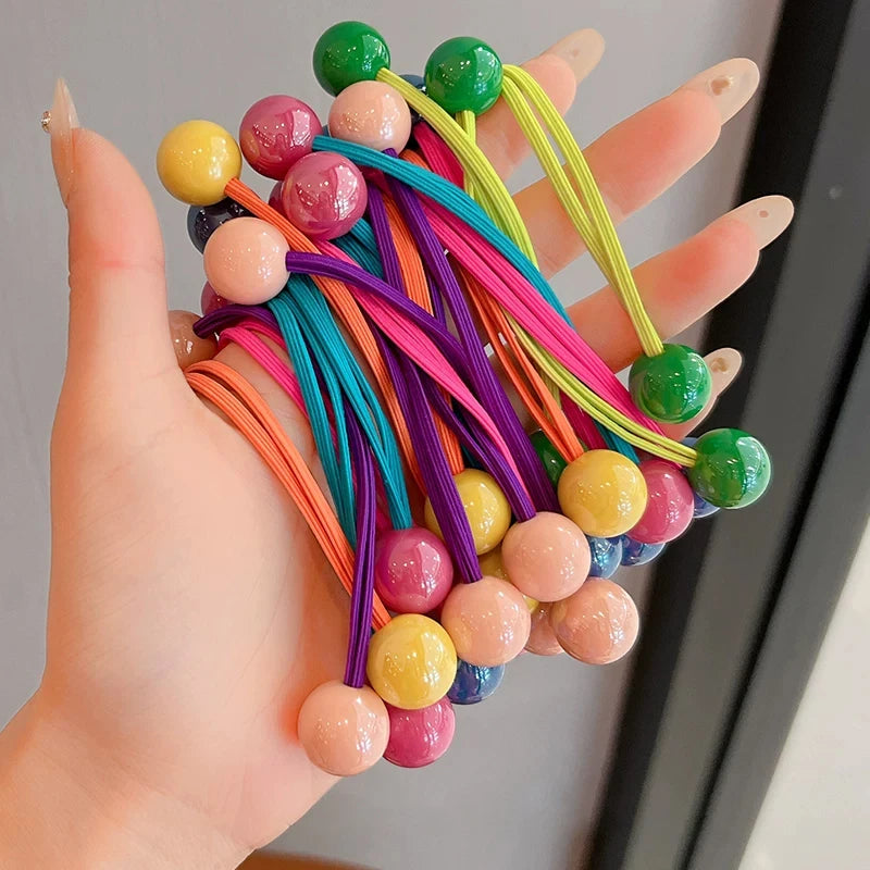 Candy Color Ball Hair Ties for Girls Cute Princess Long Elastic Hair Rope Colorful Beaded Ponytail Holders Kids Baby Hair Bands
