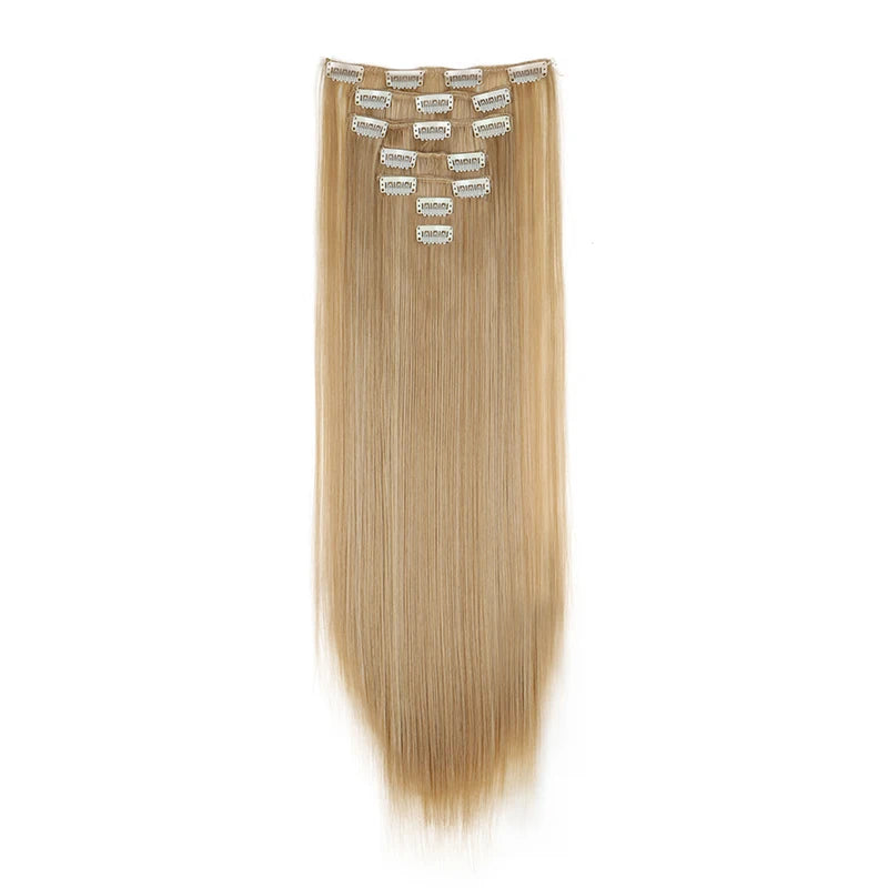 WIGSIN 24Inch Synthetic 7Pcs/set Long Straight Hair Extension 16Clips Hairstyle Black Blonde Hairpiece for Women